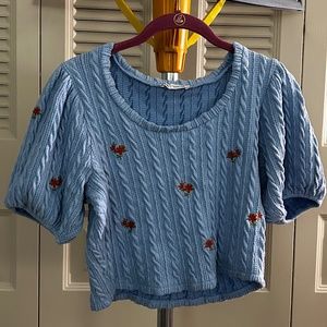 Large Zara Light Blue Short Sleeve Sweater